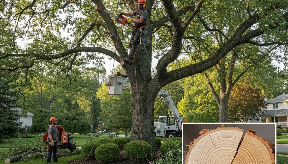 Arborist performing deadwood removal on residential tree in Highland Park, IL to prevent storm hazards