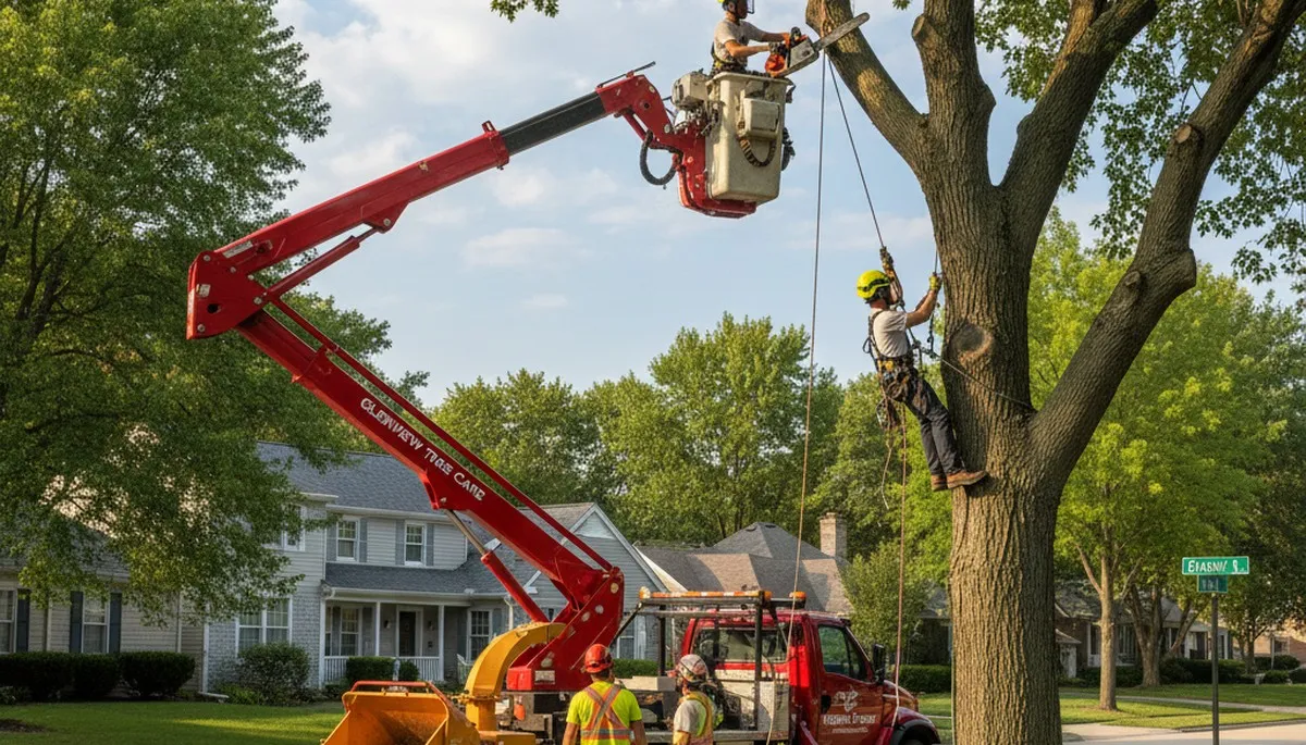 Professional tree removal service in Highland Park IL safely clearing large oak trees