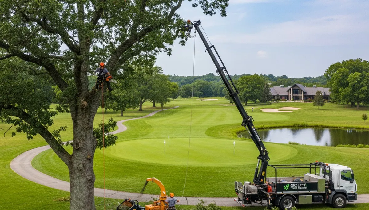 Professional tree removal service in Highland Park IL safely cutting and clearing large oak tree