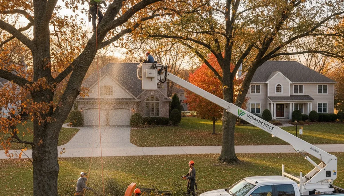 Professional tree removal service in Highland Park IL safely cutting and clearing large trees