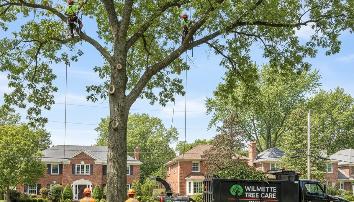 Professional tree removal service in Highland Park IL safely clearing large oak tree